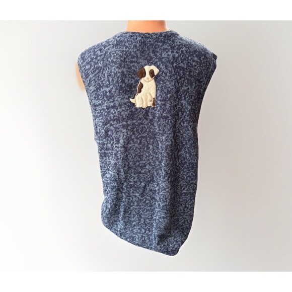Bobbie Brooks Woman Blue Sweater Vest Size 18W/20W Dog Print Embroidered - Picture 2 of 6